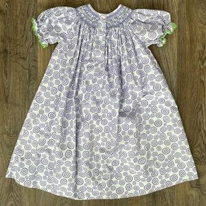 Amanda Remembered Girls Hand Smocked Dress Purple Swirl Print Size 6 Heirloom